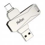 NETAC USB Flash Drive U782C, 64GB, USB 3.0 & USB Type-C, OTG, ασημί
